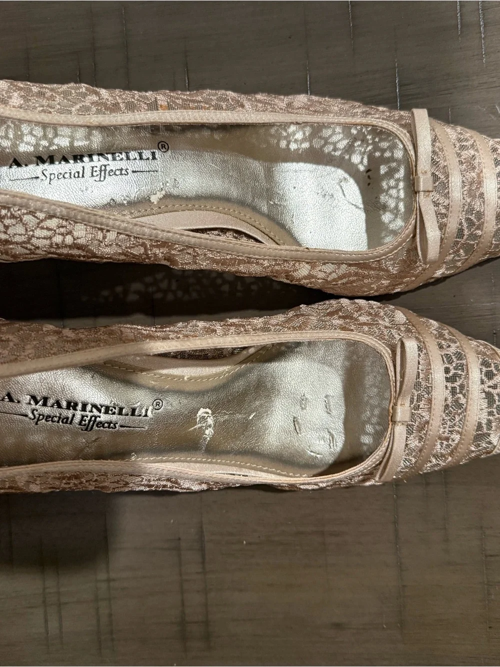 A. Marinelli Women's Lace Pointed Flats in Blush Pink